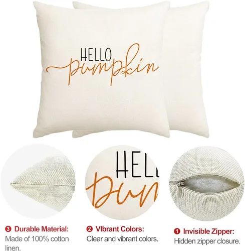 Miniatura 6 de RABUSOFA Fundas de Almohada de Otoño 18x18 Pulgadas, Almohadas Decorativas de Otoño Hello Pumpkin, Funda de Cojín para Exteriores de Acción