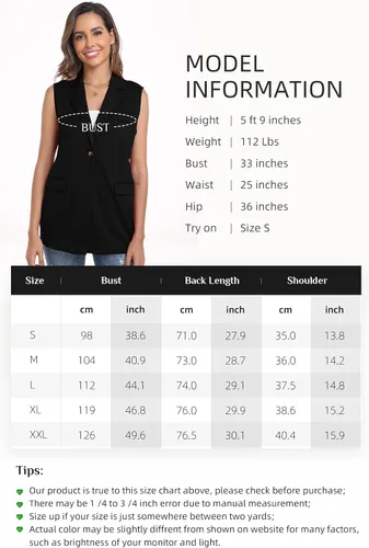 Miniatura 4 de Xeoxarel Chaleco blazer sin mangas con bolsillos para mujer (S - XXL)