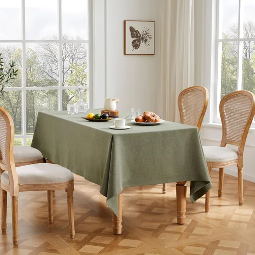 Miniatura 11 de ZeeMart Mantel Básico de Lino Texturizado, 52 x 70 Pulgadas Natural, Mantel Rectangualr de Estilo Granja Beige, Manteles de Lino Resistente a