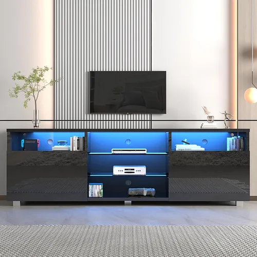 Miniatura 9 de St.Mandyu Soporte de TV LED para TV de 60/65/70 pulgadas, moderno centro de mesa de televisión con cajón y luces LED, centro de entretenimiento