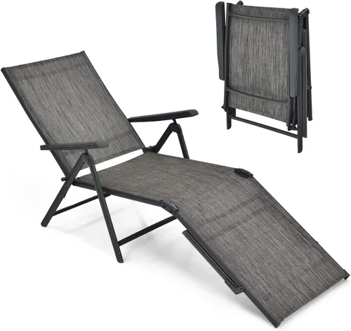 Miniatura 12 de Giantex Sillón de patio plegable, tumbona para tomar el sol al aire libre con respaldo de 5 posiciones, reposapiés de 2 posiciones, marco de acero