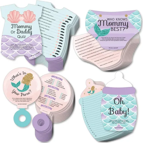 Miniatura 14 de Big Dot of Happiness Baby Boy - 4 juegos azules para baby shower - 10 cartas cada uno - Quién sabe mejor a mami, cuestionario de mamá o papá, qué