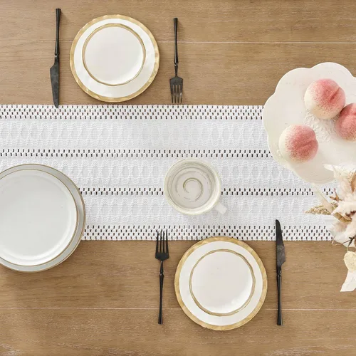 Miniatura 4 de ZeeMart Camino de mesa bohemio estilo macramé, caminos de mesa blancos de 108 pulgadas de largo, decoración del hogar tejido de granja, 12 x 108