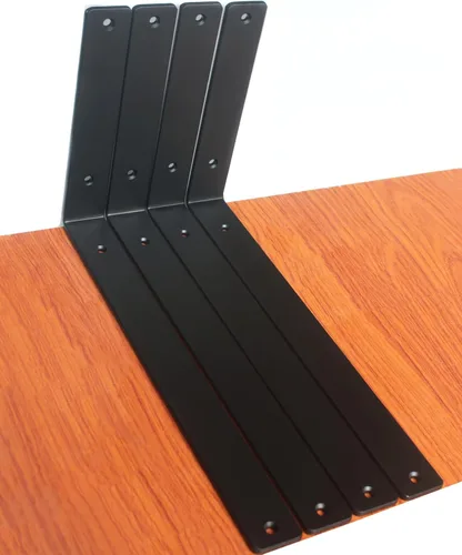 Paquete de 4 soportes de hierro en L, negro, 14 pulgadas de largo x 8 pulgadas de alto x 1.5 pulgadas de ancho, 13/64 pulgadas de grosor, para