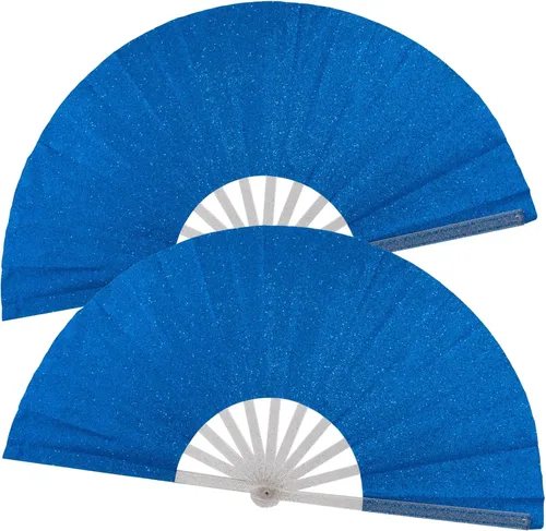 Miniatura 10 de 2 ventiladores plegables grandes de mano para hombres y mujeres, abanicos decorativos plegables, accesorios rave, utilizados para bailes, fiestas
