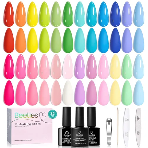 Miniatura 19 de beetles Gel Polish Juego de esmaltes de uñas de gel de 16 colores, blanco, marrón oscuro, rosa, colores nude, esmalte de uñas natural con 3 piezas