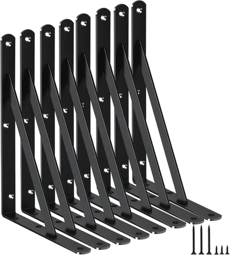 Miniatura 63 de Paquete de 16 soportes de estante resistentes negros de 20 pulgadas de largo x 12 pulgadas de alto con tornillos, soportes de estante de metal