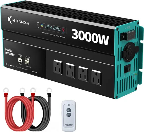 Miniatura 8 de Pico de potencia de onda sinusoidal pura de 3000 W, 6000 W, 12 V, inversor de CC a CA 110 V 120 V con control remoto, 4 salidas de CA, puerto USB