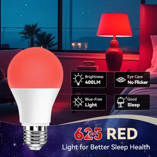 Miniatura 4 de Neporal Bombillas de Luz Roja de 625nm 3W para Dormir, Bombillas de Bloqueo 100% de Luz Azul para Promover la Melatonina, Bombilla LED A19