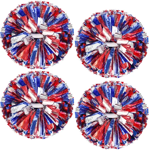 Miniatura 23 de 4 pompones metálicos de animadora mejorados de 12 pulgadas, pompones de animadora de HOLENGS para niños y adultos, pompones de escuadrón