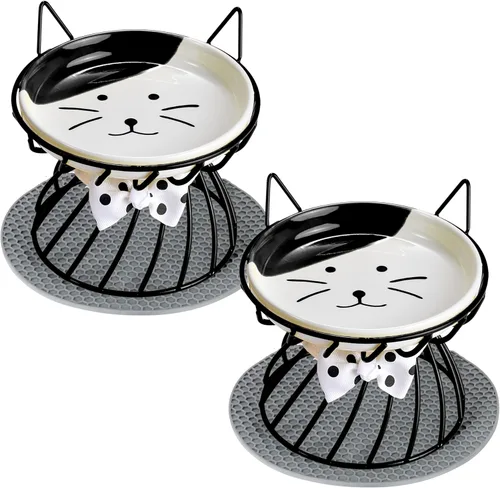 Miniatura 10 de Plato elevado de comida para gatos, cerámica, soporte antideslizante, estación de alimentación elevada, 5 pulgadas, poco profundo para bigotes, apto