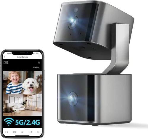 Cámara de seguridad de doble lente para interiores 5G/2.4G WiFi, cámara para mascotas 2K+2K con inclinación panorámica para el hogar, monitor de