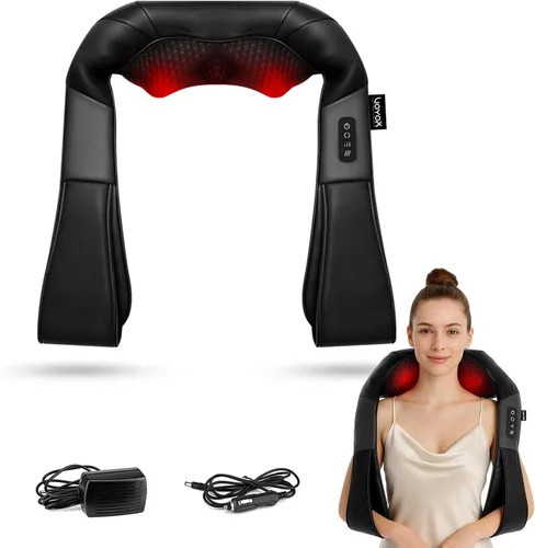 Shiatsu - Masajeador de cuello y espalda con calor, masaje eléctrico de tejido profundo 4D para hombro, espalda, cuello y cuerpo completo, alivio