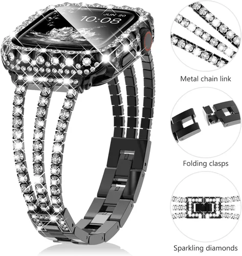Miniatura 4 de Surace - Correa compatible con Apple Watch de 1.57 pulgadas para mujer series 6, 5 y 4, brazalete de eslabones brillantes con diamantes de brillo