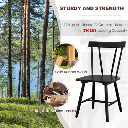Miniatura 7 de NAFORT Juego de 2 sillas de comedor de madera, sillas Windsor modernas con respaldo de eje alto, asiento contorneado grande, carga máxima de 330