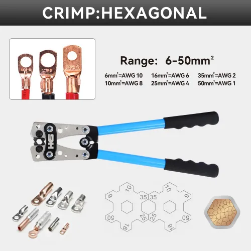 Miniatura 2 de HKS Herramienta de prensado de terminales de cable de batería 10-1 AWG - Engarzadora de cable resistente para terminales de anillo Terminales