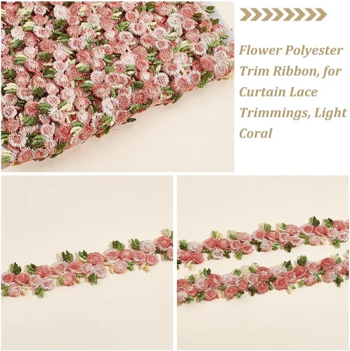 Miniatura 4 de PH PandaHall Cinta de poliéster con borde de encaje floral de 5 yardas, adorno bordado para apliques de boda, costura artesanal, tapicería, cortina