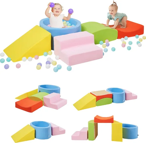 Miniatura 9 de Elftopia Bloques de Escalada de Espuma con Fosa de Pelotas Diseñados para Niños Pequeños de 1 a 3 Años - Excelente para Gatear en Interiores, gris-5