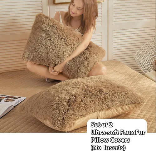 Miniatura 2 de LIFEREVO Paquete de 2 fundas de almohada de pelo sintético, serie de lujo, súper suave, con cierre de cremallera para decoración del hogar, sofá