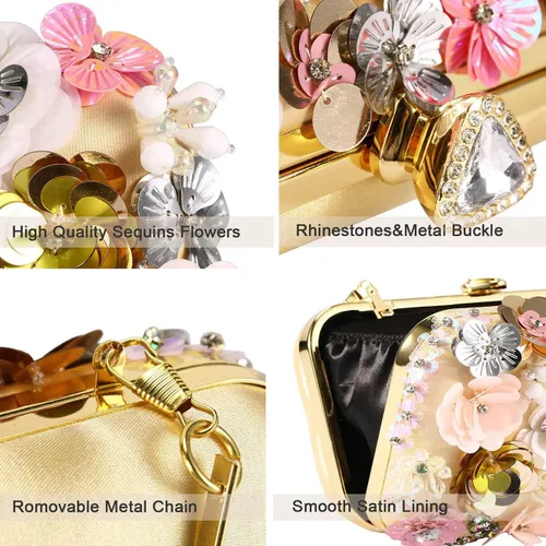 Miniatura 4 de Selighting Bolsas de noche coloridas florales para mujer con cuentas formales para novia boda graduación cóctel fiesta bolsas