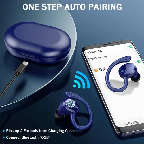 Miniatura 5 de Rulefiss Auriculares inalámbricos Bluetooth deportivos, 5.3 inmersivos HiFi estéreo sobre la oreja, auriculares intraurales de 48 horas con ganchos