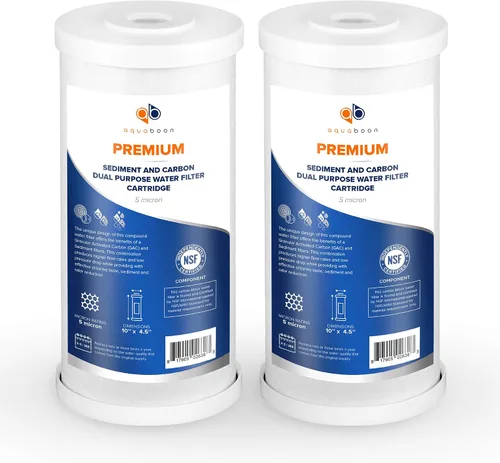Aquaboon Cartucho de repuesto de filtro de agua para toda la casa, 5 micrones, 10 x 4.5 pulgadas, filtro de agua de carbono y sedimentos de alta