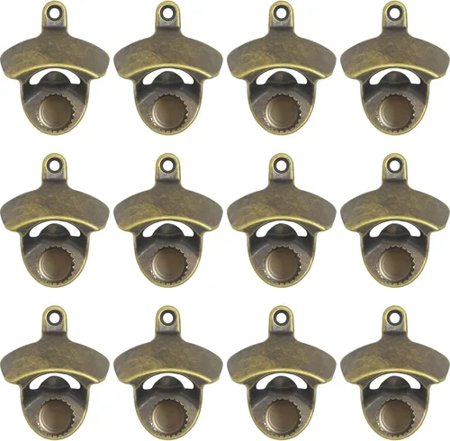 Miniatura 16 de Abrebotellas magnético de bronce antiguo para montaje en pared, abridor de tapas de cerveza con tornillos de acero inoxidable retro con imanes