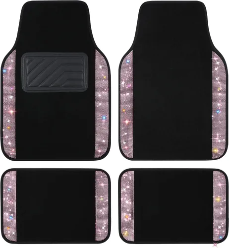 VarCozy - Alfombras brillantes con diamantes de imitación para autos, alfombras de purpurina con cristales para el suelo del automóvil con
