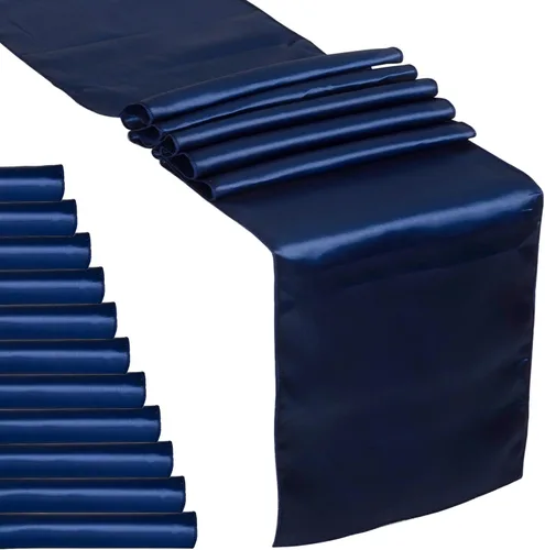 Miniatura 8 de Paquete de 5 caminos de mesa de satén azul bebé de 12 x 108 pulgadas de largo, satén brillante y sedoso para decoración de fiesta de cumpleaños