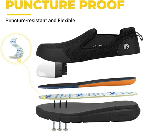 Miniatura 2 de FitVille Zapatos con punta de acero para hombre, zapatos de trabajo con punta compuesta extra ancha para hombre, prueba de punción, V1