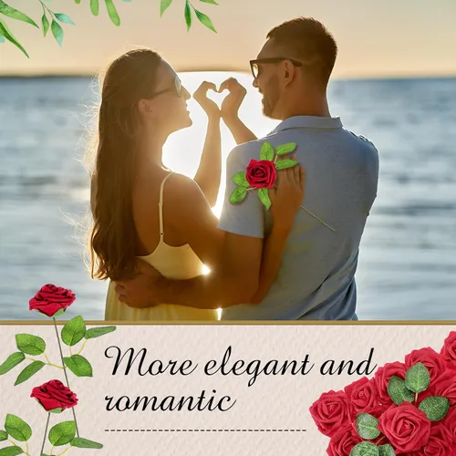 Miniatura 3 de Sherr 250 rosas artificiales a granel, rosas falsas con tallo, centro de mesa de flores sintéticas para boda, decoración del día de la madre, Borgoña