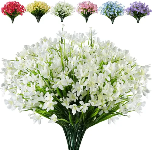 Miniatura 7 de 8 paquetes de flores artificiales, narcisos falsos, resistentes a los rayos UV, no se decoloran, vegetación sintética, loto de plástico sintético