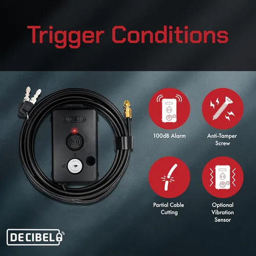 Miniatura 3 de Cerradura de cable decibelio de 6 pies con alarma de 100dB, disuasorio de robo para equipo al aire libre, herramientas, kayaks y generadores