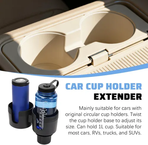 Miniatura 5 de Expansor de portavasos doble para automóvil, adaptador multifuncional 2 en 1 para portavasos de vehículo con base ajustable, organizador extensor