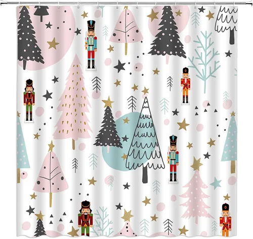 Miniatura 24 de GCTNBJL Cortina de ducha navideña para RV, diseño de árbol de pino, copo de nieve, estrella, bosque, vacaciones de invierno, naturaleza rústica