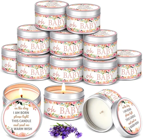 Funtery 12 velas de fiesta de baby shower para invitados, velas perfumadas de lavanda, velas rústicas para revelación de género (floral)