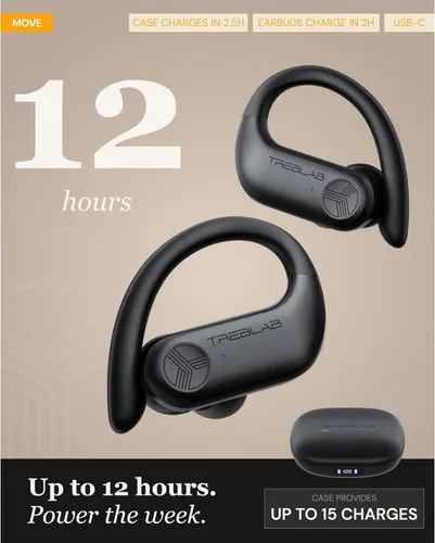 Miniatura 6 de TREBLAB X3 Pro - Auriculares inalámbricos para entrenamiento con ganchos cómodos, Bluetooth 5.3, graves potentes, aislamiento de ruido, 145 horas