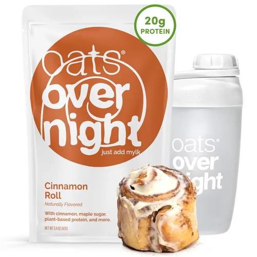 Miniatura 8 de Oats Overnight Cinnamon Roll - Avena nocturna vegana con 20g de proteína, batido proteico de desayuno alto en fibra - Avena sin gluten, avena sin