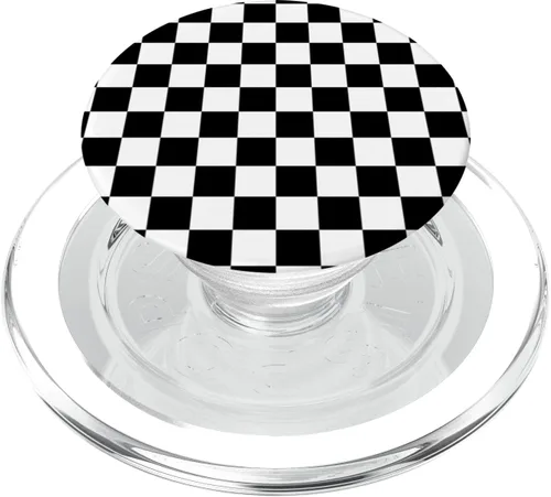 Miniatura 8 de PopSockets de ajedrez clásico a cuadros grandes intercambiables en negro y blanco