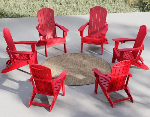 Miniatura 18 de Plawdlik Adirondack Juego de 2 sillas plegables, probadas por SGS, textura de madera con portavasos, polietileno de alta densidad resistente a todo