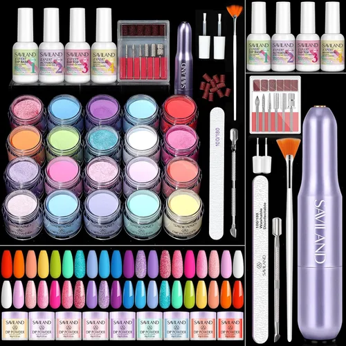 Miniatura 8 de SAVILAND - Kit de iniciación de uñas de polvo de inmersión de 49 piezas - 40 colores, polvo de inmersión de color rosa intenso, rojo, nude suave