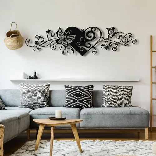 Miniatura 2 de Arte de pared de metal, arte de pared de corazón de metal, decoración de pared de mariposa de metal, arte de pared de corazón y mariposa, esculturas
