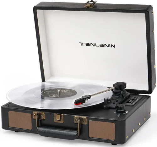 Reproductor de discos de vinilo portátil con altavoces integrados, tocadiscos de entrada Bluetooth de 3 velocidades, grabación y reproducción