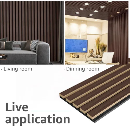 Miniatura 4 de Art3d 4 piezas - 107 x 8 pulgadas Panel acústico de lamas para pared y techo, Panel acústico de absorción de sonido 3D con acabado en madera, Nogal