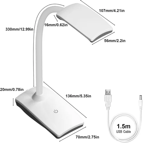 Miniatura 3 de Lámpara de escritorio LED de 3 brillos regulable para cuidado de los ojos, lámpara de mesa blanca flexible de cuello de cisne táctil, luz