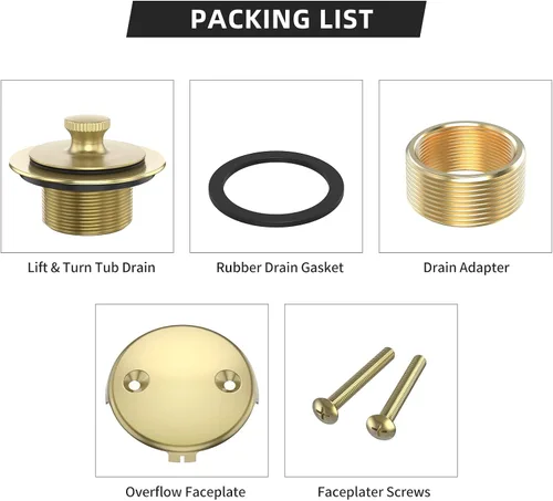 Miniatura 5 de Conjunto de conversión de kit de montaje de drenaje de bañera dorado cepillado, kit de reemplazo de drenaje de bañera con elevación y giro, todo