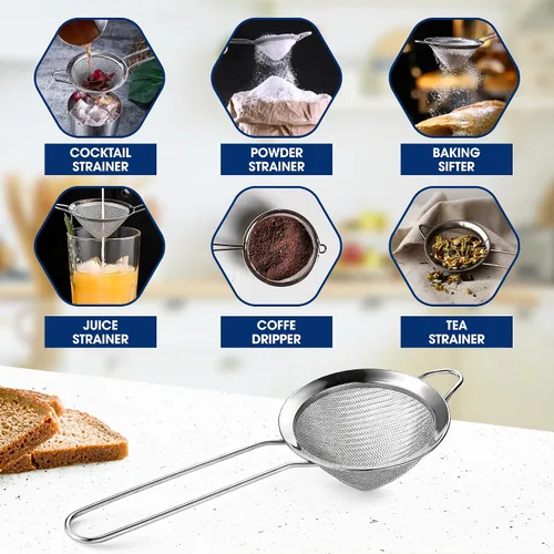 Miniatura 4 de Colador de malla para cóctel, 9 pulgadas con asa, acero inoxidable duradero y ligero, fácil de usar y limpiar, apto para lavavajillas, bueno como