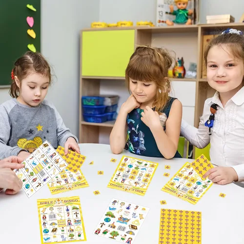 Miniatura 5 de Juego de bingo bíblico para niños para 30 jugadores, escuela dominical de vacaciones, juego de iglesia cristiana, actividades, regalos de Pascua