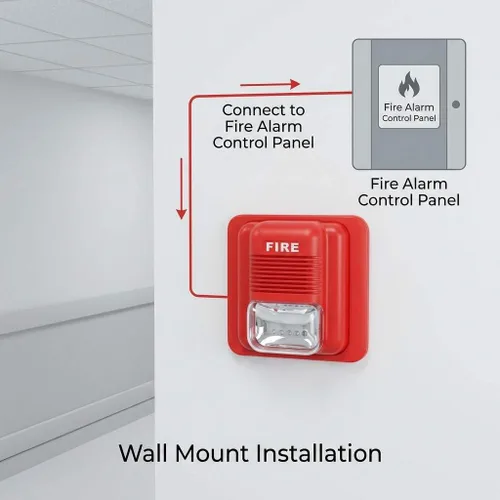 Miniatura 3 de QWORK Alarma de incendios, 12 / 24 V CC con cable de sonido y luz de alarma de incendios de advertencia estroboscópica de sirena, sensor de sistema