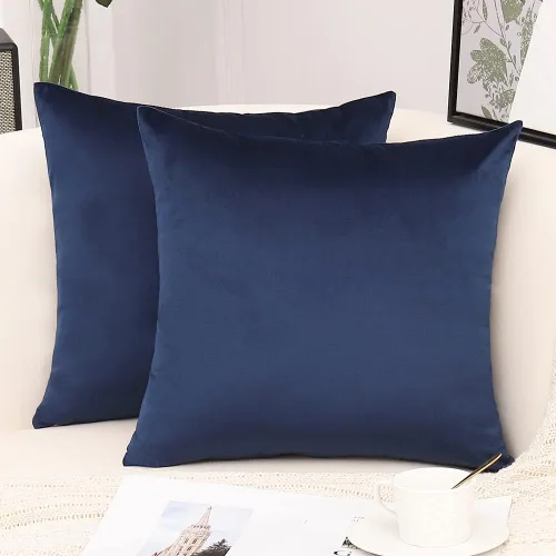 Miniatura 5 de Juego de 2 fundas de cojín decorativas de terciopelo suave de 18 x 18 pulgadas, color azul marino para sofá, cama y sofá